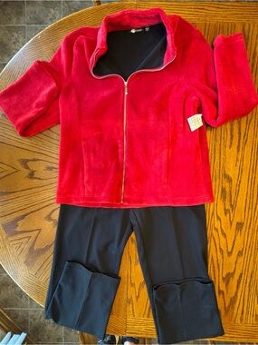 Blast Red Zip-Front Fleece Jacket with matching knit pants - Women’s